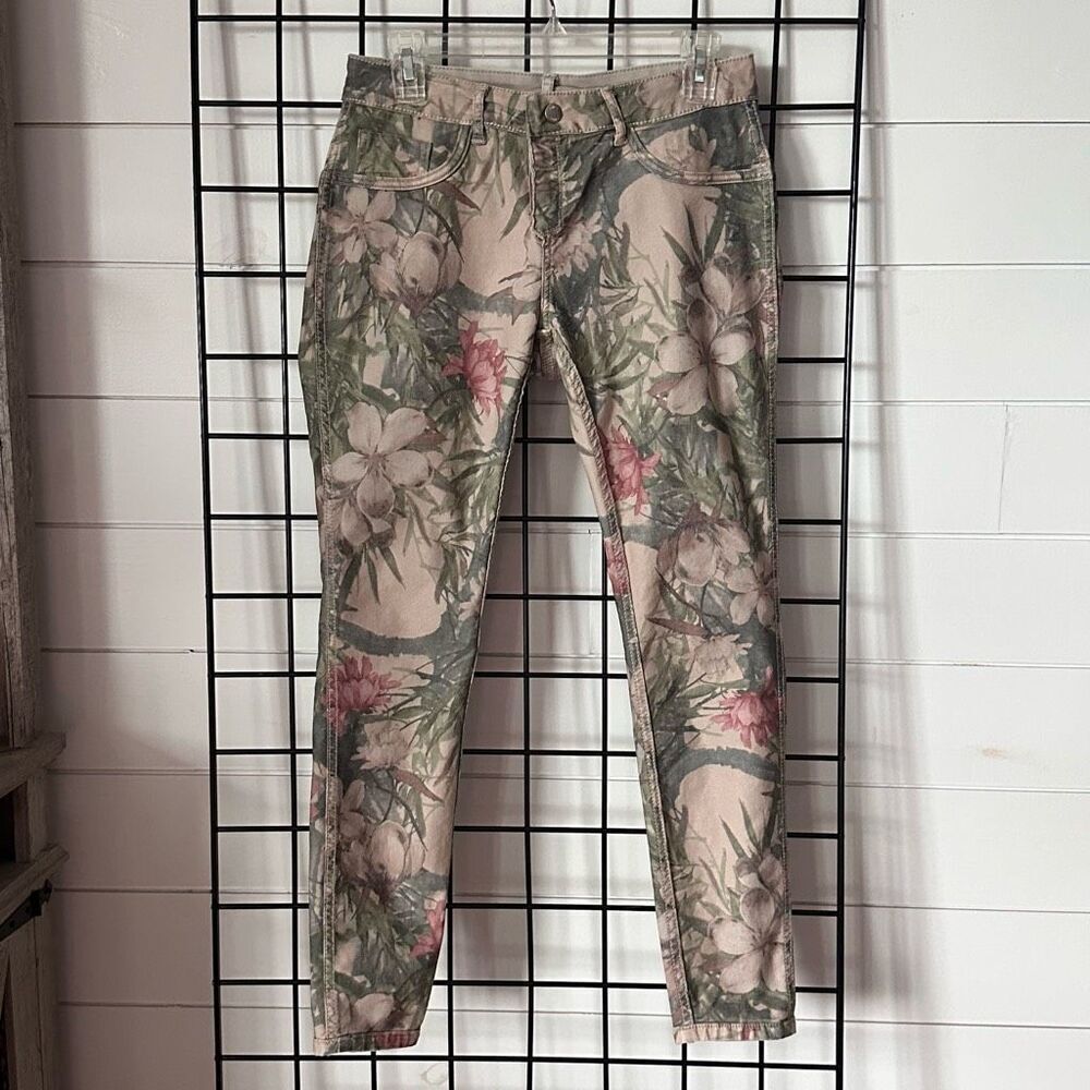 Reversible Pants Womens S Khaki to Muted Pink Floral Pattern Stretch Boho
